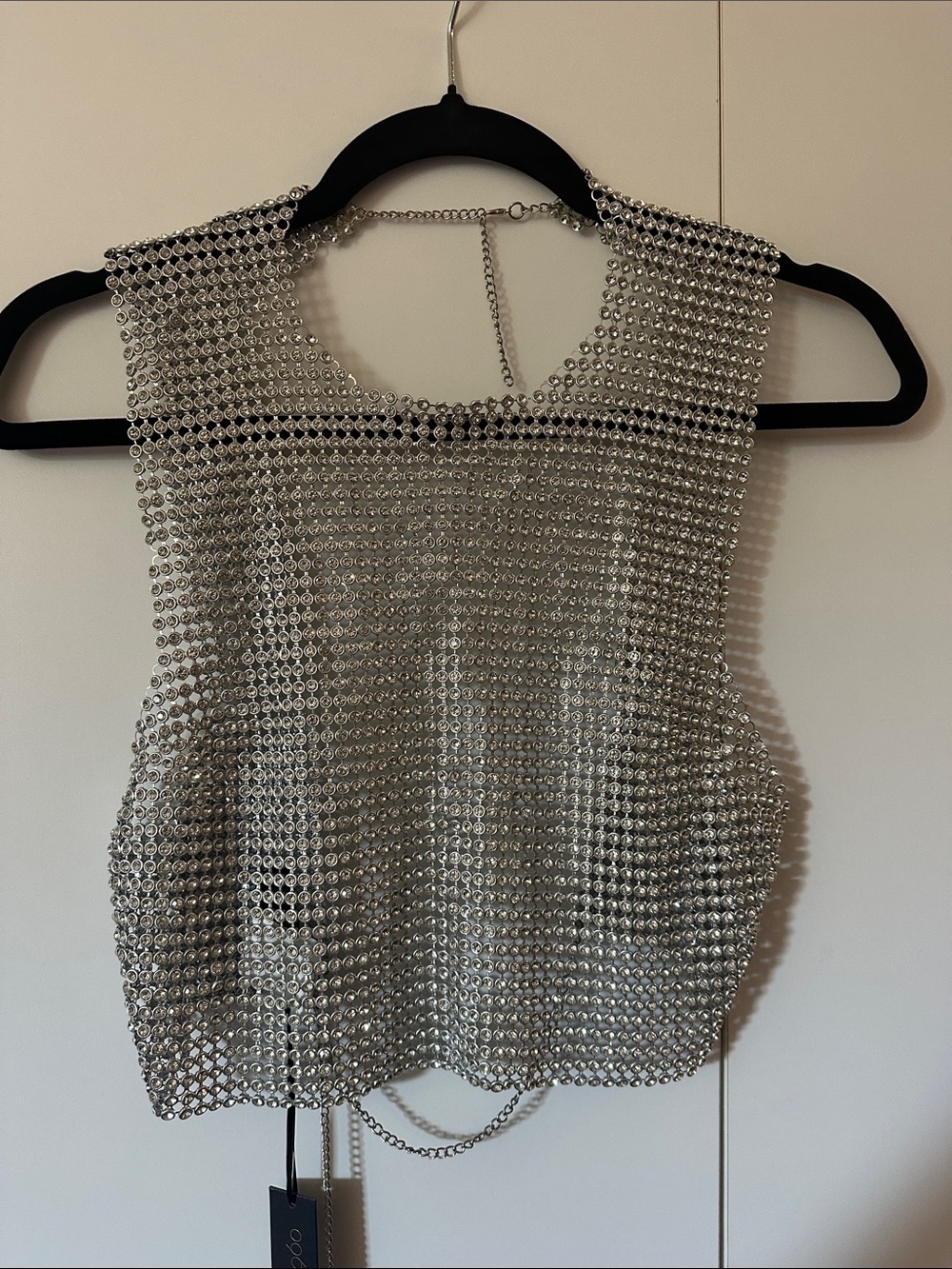 House of Harlow 1960 Silver Beaded Mesh Tank
